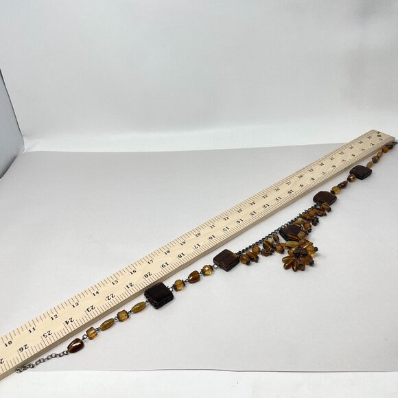 Murano Glass Beaded Necklace Square Pendant Amber Brown Faceted - Picture 16 of 16